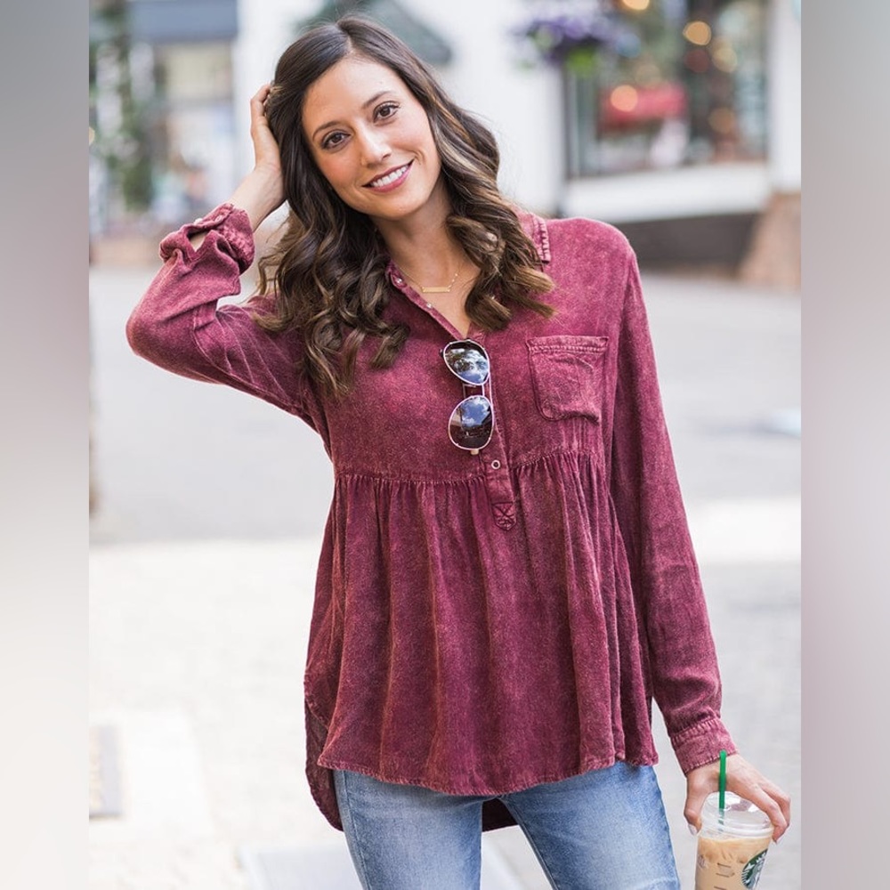 Grace & Lace Sadie Vintage Washed Tunic in Wine